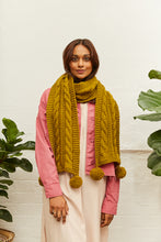Load image into Gallery viewer, The best learn to knit book! Knit How by Lydia Gluck and Meghan Fernandes. Simple, easy, beginner cabled scarf knitting pattern with pom poms.
